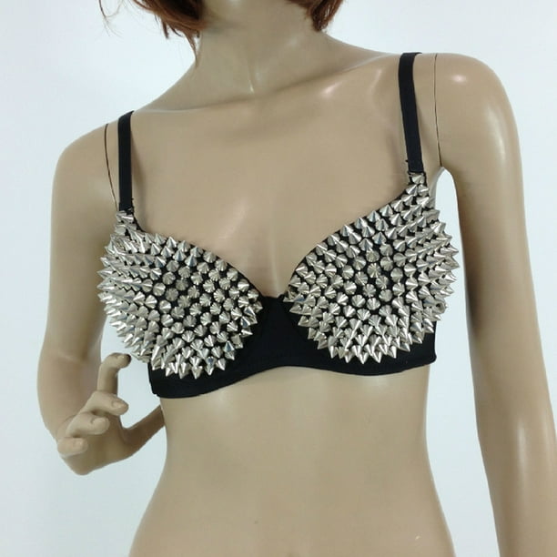 Women/'s Steampunk Spike Studs Rivet Sequin Beaded Party Club Rave Sport Bra Tops